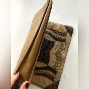 Suarez Leather vintage snake leather brown maroon tan colors patched bag clutch